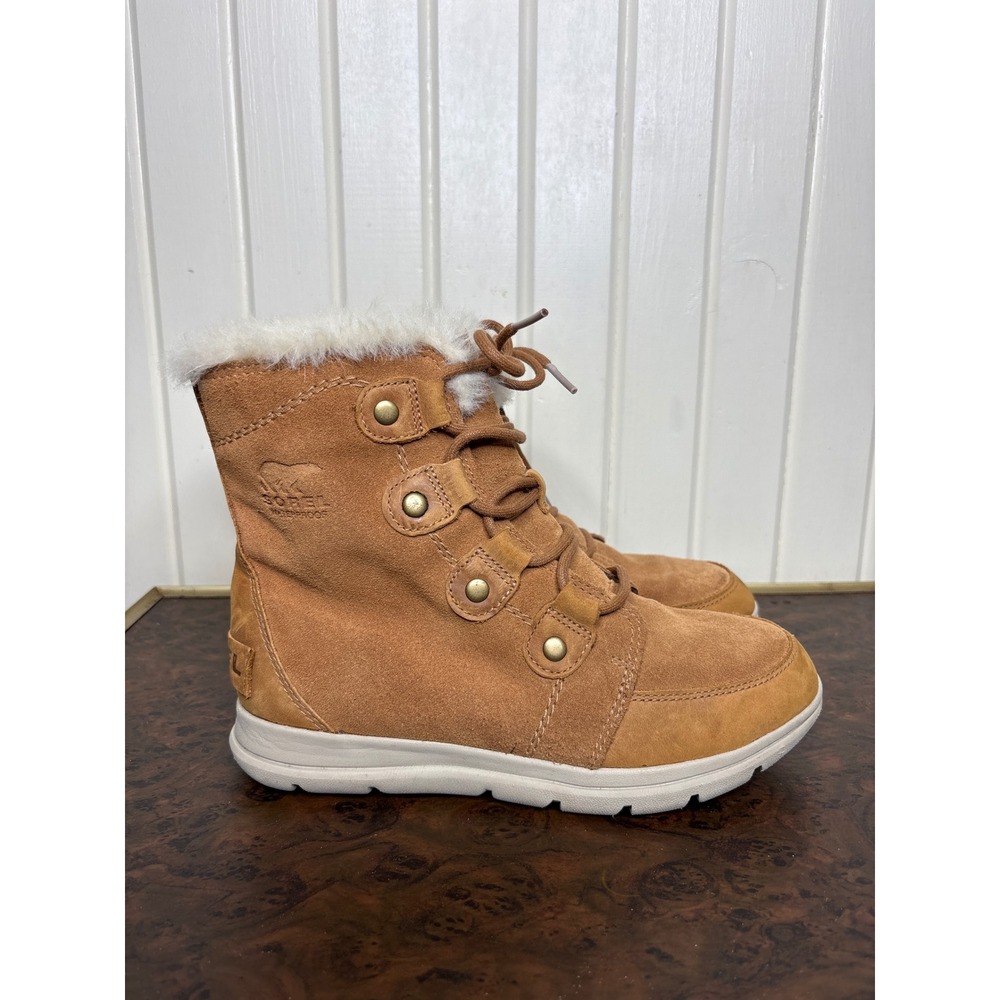 Sorel Explorer Joan II Waterproof Boots Camel Suede Faux Fur NL3039-224 Size 8